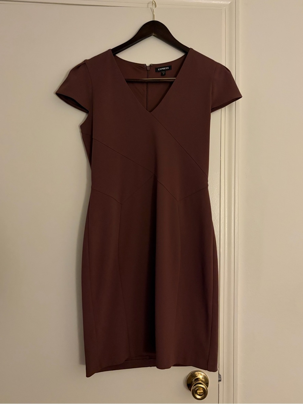 Express Women's Short Sleeve V-Neck Sheath Dress in mauve